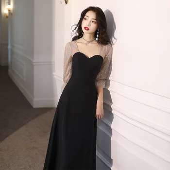 Вечернее платье-юбка женщины обычно могут носить маленькое черное французское вечернее нишевое банкетное платье женское платье