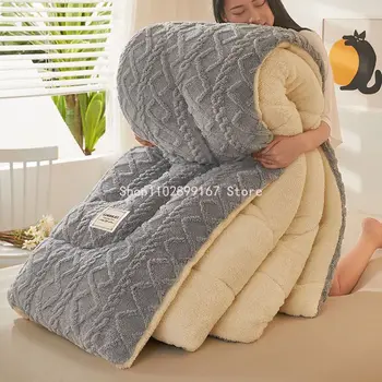 Мягкое одеяло, имитирующее Шерстяное Утолщенное одеяло, Теплое одеяло с двойным утолщением, одеяло из кораллового флиса, Зимнее одеяло для кровати