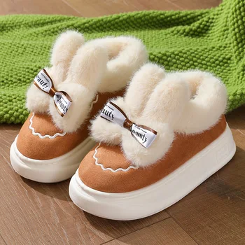 Женские плюшевые зимние ботинки, удобные нескользящие зимние ботинки на толстой подошве, Дизайнерские ботинки на платформе для девочек, теплые хлопковые сапоги Зимой