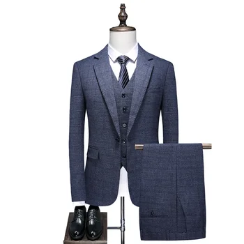 Бутик 5XL (блейзер + жилет + брюки), Элегантный деловой повседневный мужской костюм-тройка для пожилых людей