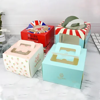 Индивидуальный продукт52 Портативная упаковка для выпечки пирога, коробка для фастфуда, Одноразовая бумажная коробка для торта с окошком и
