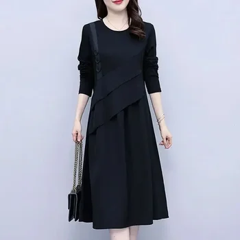 Чистый цвет, свободный, средней длины, осенний новый толстый миллиметровый чехол для живота, корейская версия повседневного платья серого цвета 22