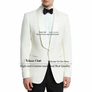 Официальные белые мужские костюмы С лацканами на одной пуговице, Свадебные смокинги жениха, Комплекты из 2 предметов, мужские блейзеры для выпускного вечера, Приталенный костюм Homme