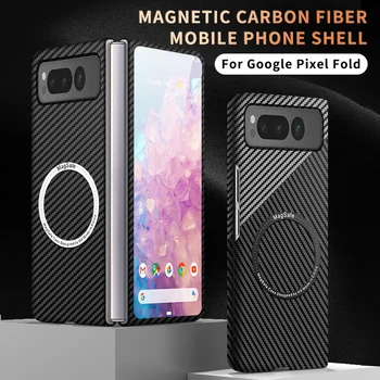 Для Google Pixel Fold Магнитный чехол Magsafe Для Google Pixel Fold Текстура из Углеродного Волокна Беспроводная Зарядка Ультратонкая Матовая Крышка