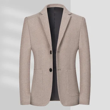 Шерстяной костюм, пальто для мужчин 2023, весенний новый шерстяной твидовый костюм, деловой офисный цельный повседневный мужской кашемировый твидовый топ