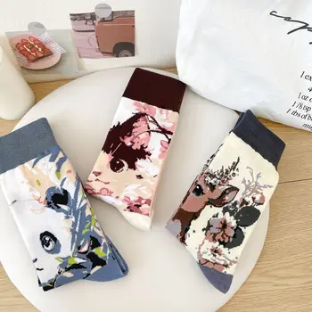 Носки с животными, женские осенне-зимние Носки с изображением панды, Оленя, Кошки, Носки с героями мультфильмов, носки для сна