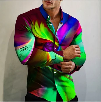 Мужская рубашка с абстрактными графическими принтами, Абрикосовый цвет с отложным воротником, уличная одежда с длинным рукавом и принтом, Модный дизайн уличной одежды