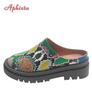 Aphixta/ Летние нескользящие полуботинки на плоской платформе 5,5 см, женская обувь с круглым носком и зеленой змейкой, дышащие шлепанцы, Большой размер 43
