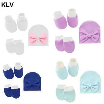 3 шт./компл. Детские носки, перчатки, шапка, защита от царапин, дышащая эластичность, защитные варежки для лица, подарок для душа для новорожденных от 0 до 3 месяцев