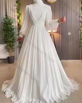 Свадебное платье невесты из шифона, расшитое бисером и блестками, с длинным рукавом, Хиджаб с высоким воротом, мусульманское платье невесты, Дубай, арабский Vestidos De Novia