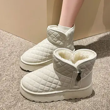 Женские резиновые сапоги на плоском каблуке, роскошные дизайнерские ботинки с плюшевым круглым носком-Женская зимняя обувь в Австралии, Женская обувь с непромокаемым мехом, Med