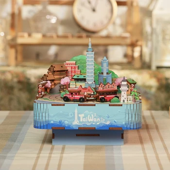 Наборы для сборки деревянных моделей Tai Wan City Музыкальная шкатулка может двигаться с подсветкой 3D Пазлы для взрослых Подарки на День рождения