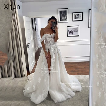 Длинные свадебные платья трапециевидной формы Summus Princess с 3D цветочными аппликациями, сексуальные свадебные платья с разрезами, рукава с открытыми плечами, платье невесты для женщин