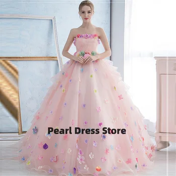 Романтическое подарочное платье без бретелек для взрослых, платье для выпускного вечера 2023 Flower Xvideos 17 Pink Flower Anos Vestido De