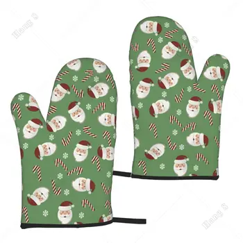 Мультяшные перчатки Санта-Клауса для духовки, перчатки для барбекю для мужчин и женщин, Рождественские Праздничные перчатки для приготовления пищи, гриля, микроволновой печи, кухни