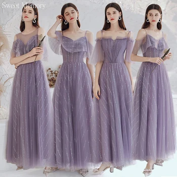 Sweet Memory S9126 Фиолетовые платья подружек невесты Длинное сетчатое сексуальное вечернее платье для выпускного вечера Для элегантной женской модной одежды