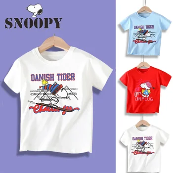 Детская футболка Snoopy для мальчиков и девочек от 2 до 10 лет, 100% хлопок, летняя футболка с короткими рукавами, впитывающая пот, Дышащая Детская одежда с аниме