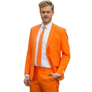 Новейший дизайн, Оранжевый костюм из 2 предметов для мужчин 2023, Смокинги для женихов, сшитые на заказ, деловые костюмы больших размеров, мужской костюм