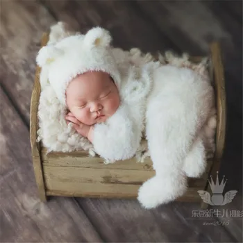 Наряд с пушистым медвежонком, Ангорский вязаный комбинезон с плюшевым мишкой для новорожденных, реквизит для фотосессии, комплект одежды для маленьких девочек, шапка, реквизит для фотосессии