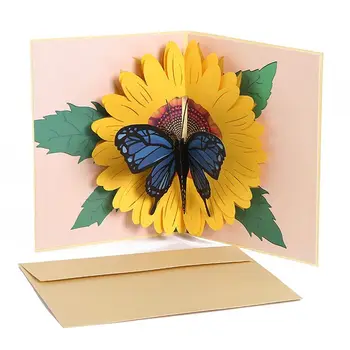 3D Поздравительная открытка ко Дню Матери, Всплывающий букет цветов, Поздравительная открытка, День учителя, Открытка с полой бабочкой и подсолнухом, Подарки на День рождения