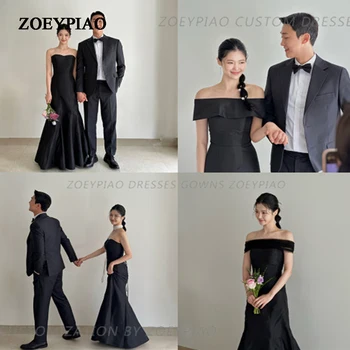 Черные Корейские вечерние платья Русалки на заказ, свадебная фотосессия, длина до пола, простое Женское платье для выпускного вечера без бретелек