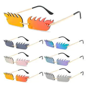 Модные Солнцезащитные очки Flame Без оправы с защитой от UV400, Солнцезащитные очки в металлической оправе для костюмированной вечеринки на Хэллоуин, Очки для Косплея