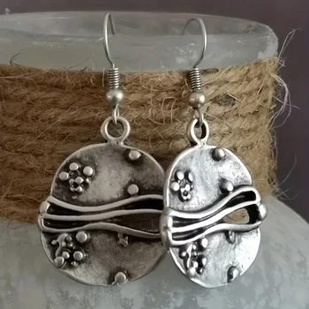 Серебристые круглые висячие серьги В богемном этническом стиле, ювелирные изделия из сплава с серебряным покрытием, нежный женский подарок