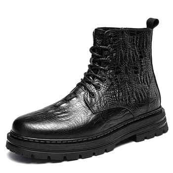 Мужские ботинки с крокодиловым узором, Большой Размер 48, Модные Трендовые Тактические Ботинки На платформе, Кожаные Военные Ботинки, Мужские Брендовые Мотоботы