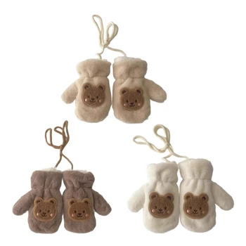 Плюшевые перчатки с мультяшным медведем для детей 2-6 лет, детские зимние теплые варежки, стильные