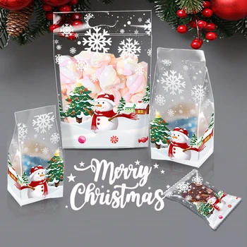 50/100 шт Рождественские пакеты для конфет С оленями Санта Закуски Подарочные пакеты Печенье Самоклеящиеся Пластиковые упаковочные пакеты Пакеты для конфет для вечеринок