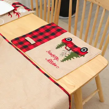 Новое рождественское украшение льняная вышивка автомобильный стол флаг Рождественский отель ресторан украшение для дома коврик для стола