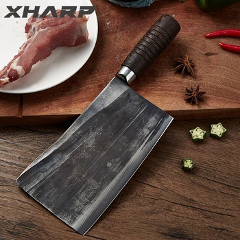 Китайские Традиционные Кухонные ножи Ручной ковки, Кухонный тесак с высоким содержанием углерода, Деревянная ручка, Сербский походный нож шеф-повара