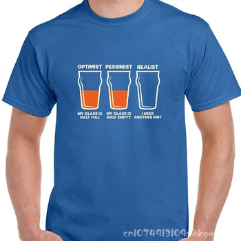 Мужская футболка Optimist Pessimist Realist Tee Funny Beer Novelty Shirt Vintage Alcohol Gift Fit Синие Хлопчатобумажные Графические Топы S-4XL