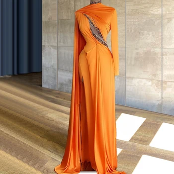 Оранжевый с длинными рукавами, Саудовская Аравия, Израиль, Турция, Вечерние платья, свадебные платья, Женские платья знаменитостей