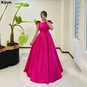 Платья для выпускного вечера Xijun цвета фуксии трапециевидной формы, простое плиссированное вечернее платье в пол для женщин, вечерние платья для официальных мероприятий, Vestidos De Novia