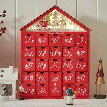 Деревянный рождественский адвент календарь с 24 ящиками для хранения деревенский дом обратный отсчет к Рождеству многоразового поделки календарь обратного отсчета