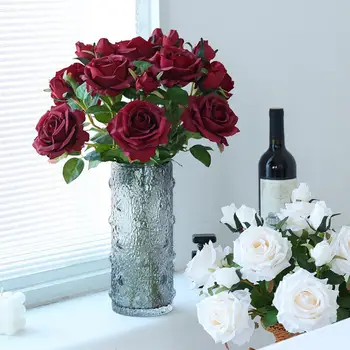 Искусственная роза со стеблем и 2 головками, Реквизит для свадебных фотосессий из искусственных цветов, Реалистичное Украшение дома из искусственных цветочных веток многоразового использования