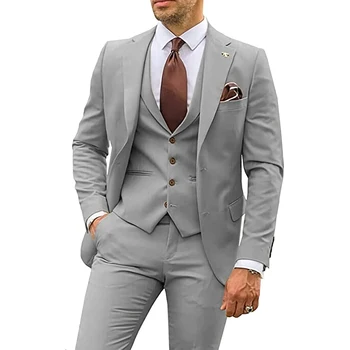 Серые мужские костюмы, деловые повседневные смокинги для жениха, костюм для вечеринок с зубчатым лацканом, 3 предмета (блейзер + жилет + брюки), приталенный костюм Homme 2023