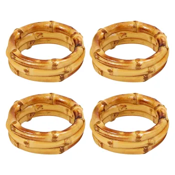 Деревянные бамбуковые кольца для салфеток, набор из 4 колец для салфетниц ручной работы из ротанга, настольные украшения для свадьбы