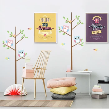 Милые Совята на ветке дерева Наклейка на стену для детской комнаты Украшение дома Diy Птицы Настенная роспись ПВХ Наклейка