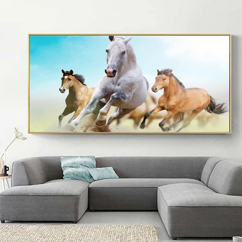 Современные плакаты и принты с бегущими лошадьми, настенная живопись с животными для домашнего декора гостиной, Скачущие лошади, картина на холсте