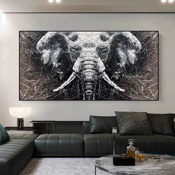 100% Ручная роспись лица слона с изображением животного большого размера, коричневая толстая текстура ножа, картина маслом для офиса, подарка в гостиную