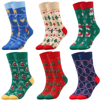Женские Мужские Рождественские носки, забавные милые мягкие носки для экипажа, дышащие носки для ходьбы до икр, аксессуары для одежды, хлопковые носки до середины икры