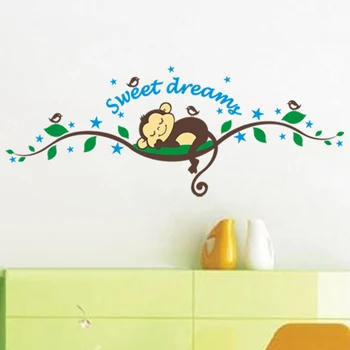 Стикер на стену Sweet Dream Мультяшная Обезьяна Спит Для детей, Декор для детской комнаты, Наклейки для спальни, Настенные украшения, Наклейки с животными