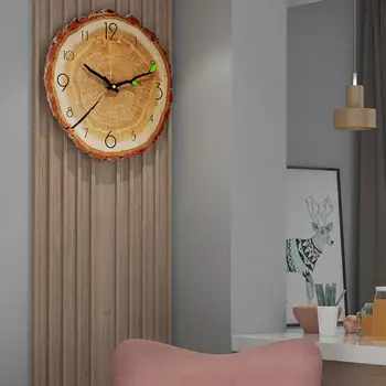 Настенные часы для столовой, деревянные настенные часы, уникальный дизайн пня, бесшумный кварцевый механизм для украшения дома или офиса. Кольцо