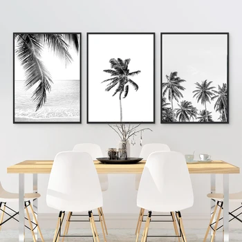 Плакаты с изображением тропических пальмовых листьев на холсте, принты, фотография тропического сливового дерева, черно-белая картина, Декор для стен дома