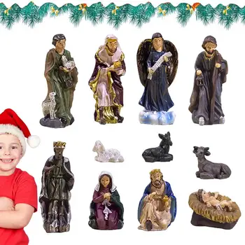 Рождественские наборы с изображением Рождения Иисуса, рождественские украшения из смолы, религиозный вертеп, классические рождественские украшения