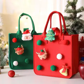 Сумочка с прочной ручкой, сумка для рождественских подарков, яркая вместительная рождественская сумочка, мультяшный Санта-Клаус, войлочный дизайн для рождественских покупок