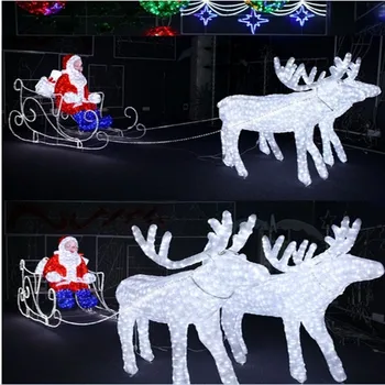 Уличное 3D рождественское украшение, светодиодные сани с оленями со светодиодной подсветкой