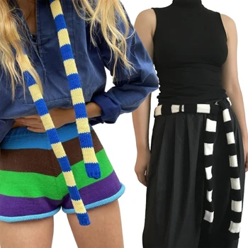Женская мода в стиле панк и харадзюку Y2K, Тонкий шарф 200 см, Осенне-зимний Шарф в полоску для женщин, Мужские Аксессуары